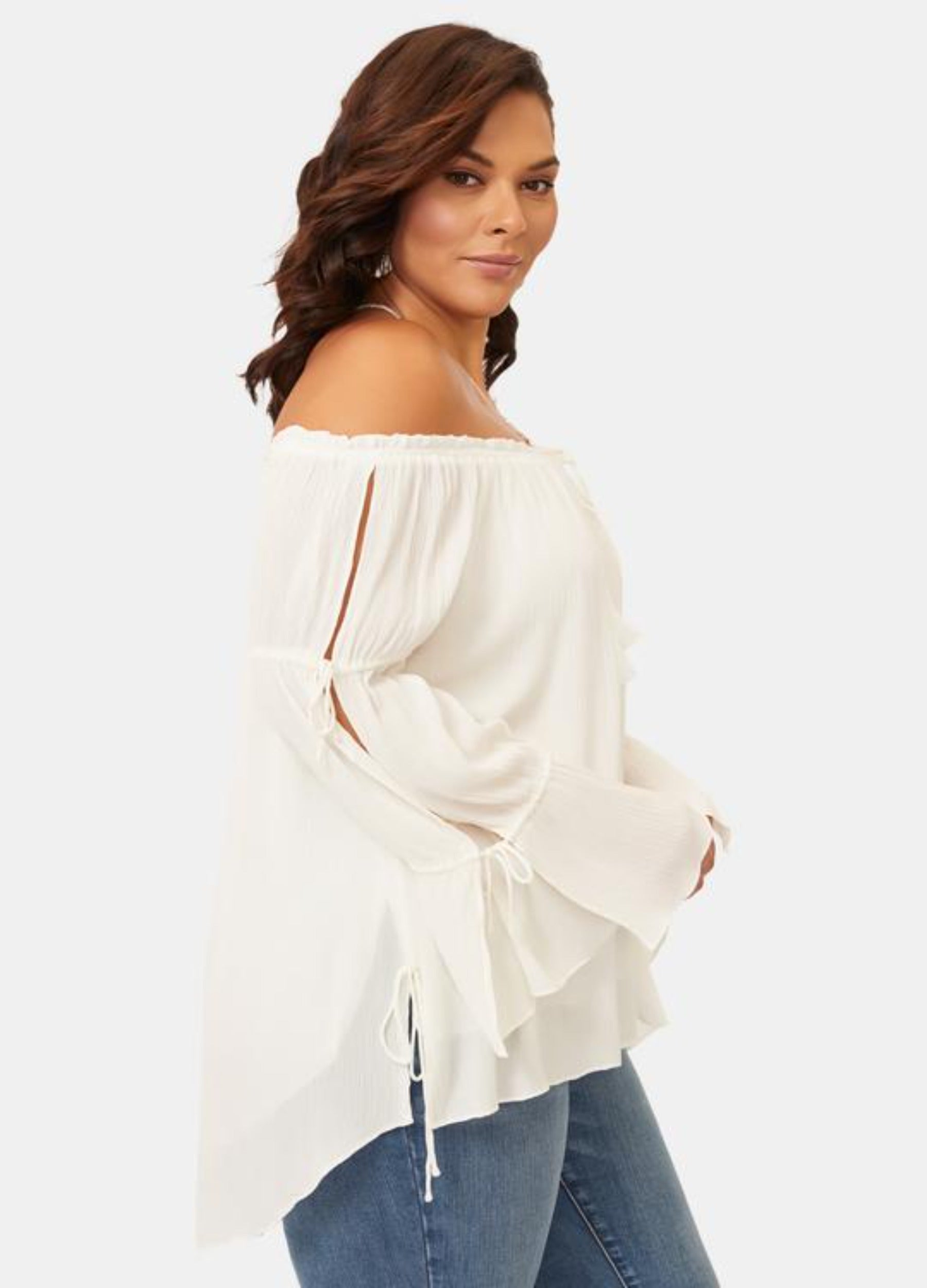 White boho blouse with cutout sleeves