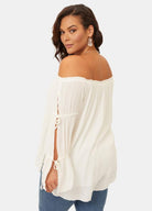 White boho blouse with cutout sleeves