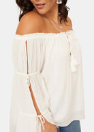 White boho blouse with cutout sleeves