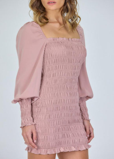 Pink Shirred Mini Dress