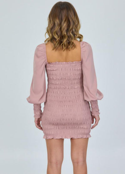 Back of the pink shirred mini dress
