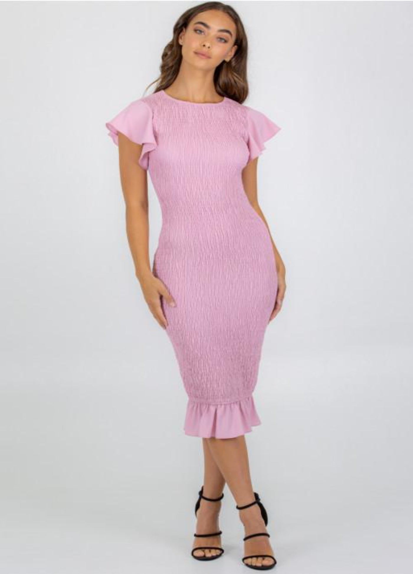 Style State - Cap Sleeve Butterfly Shirred Midi Dress