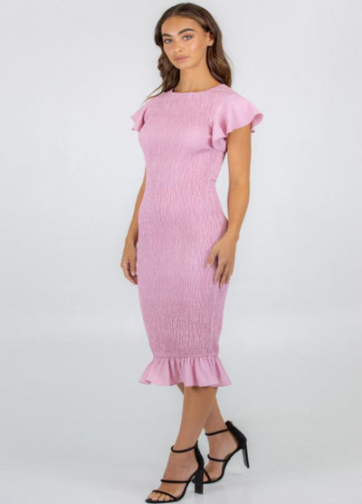 Style State - Cap Sleeve Butterfly Shirred Midi Dress