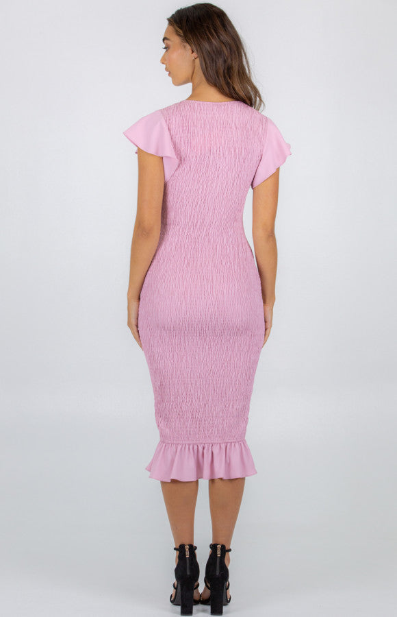 Style State - Cap Sleeve Butterfly Shirred Midi Dress