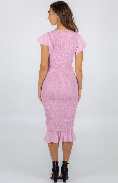 Style State - Cap Sleeve Butterfly Shirred Midi Dress