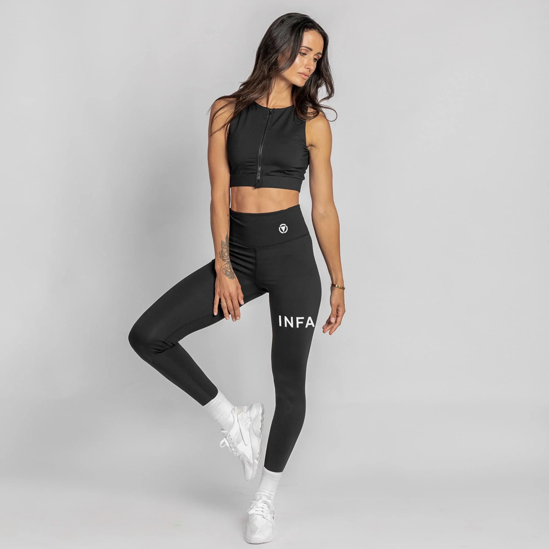 Classic Black Active Legging with white logo from Infamous Active at She Creates Stories.