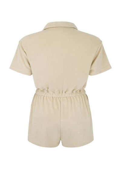 Back of the terry towelling romper in biscuit
